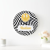 第1の誕生日スマイル顔レトロ白黒groovy ラージ壁時計 (ホーム)