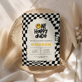 第1の誕生日スマイル顔レトロ白黒groovy 招待状