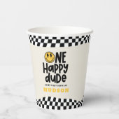 第1の誕生日スマイル顔レトロ白黒groovy 紙コップ (裏面)