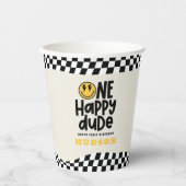 第1の誕生日スマイル顔レトロ白黒groovy 紙コップ (正面)