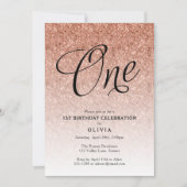 第1の誕生日バラ金ゴールドグラデーショングリッター招待状 招待状 (正面)