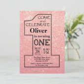 第1の誕生日バラ金ゴールドピンクグリッター招待状 招待状 (スタンド正面)