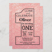 第1の誕生日バラ金ゴールドピンクグリッター招待状 招待状 (正面/裏面)