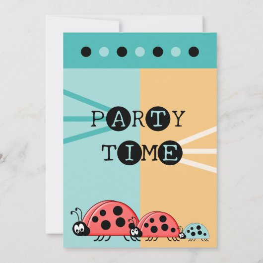 第1の誕生日パーティー写真レディーバグ緑のオレンジ 招待状 (裏面)