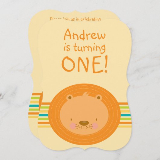 第1の誕生日ベビーライオンパーティー 招待状 (正面/裏面)