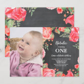 第1の誕生日招待状ボタニカルレッドフローラ 招待状 (正面/裏面)