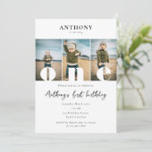 第1の誕生日招待状第1の1つの写真ボーイガール 招待状 (スタンド正面)