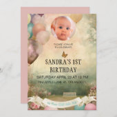 第1の誕生日招待状、パーソナライズされたfoto GIRL 招待状 (正面/裏面)