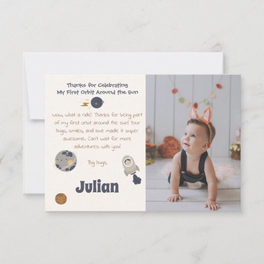 第1の誕生日第1ののまわりに太陽の軌道! サンキューカード (正面)