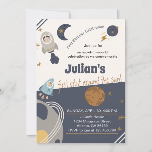 第1の誕生日第1ののまわりに太陽の軌道! 招待状 (正面)