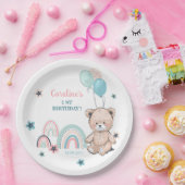 第1の誕生日紙プレート – かわいいテディベア。 ペーパープレート (パーティー)