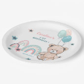 第1の誕生日紙プレート – かわいいテディベア。 ペーパープレート (アングル)