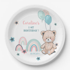 第1の誕生日紙プレート – かわいいテディベア。 ペーパープレート