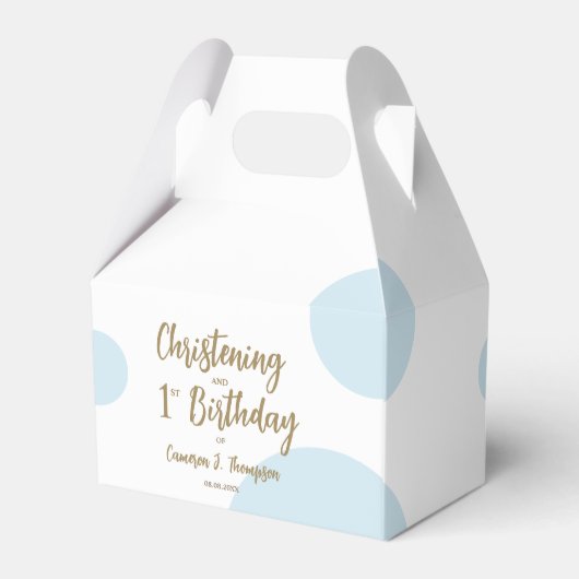 第1の誕生日《キリスト教》洗礼式や命名式ブルー男の赤ちゃんパーティー フェイバーボックス (裏面サイド)
