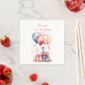 第1の誕生日 – 水彩の贈り物と風船 –  スタンダードカクテルナプキン (インサイチュ)