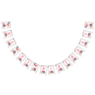 第1の誕生日 – 水彩の贈り物と風船 –  バンティングフラッグ