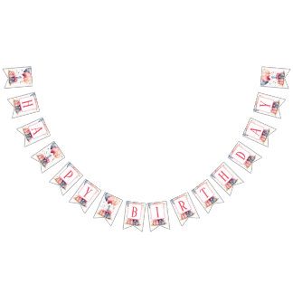 第1の誕生日 – 水彩の贈り物と風船 – バンティングフラッグ