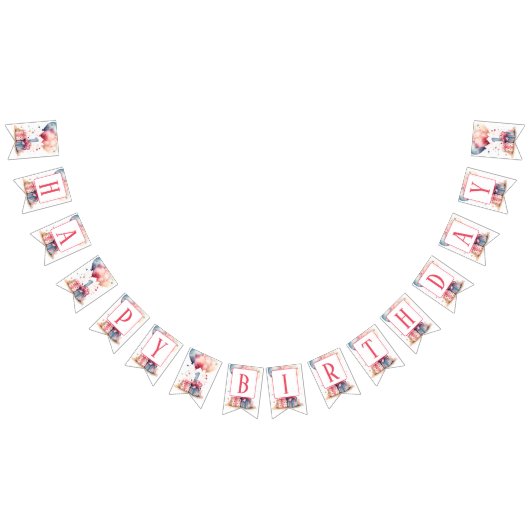 第1の誕生日 – 水彩の贈り物と風船 –  バンティングフラッグ (全)