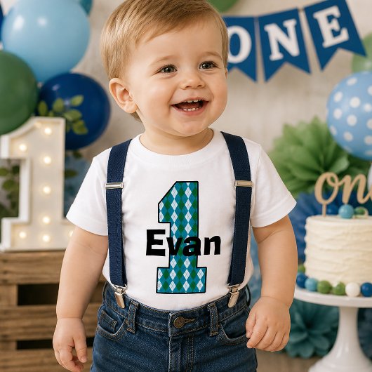 第1アーガイル誕生日の少年シャツ ベビーTシャツ