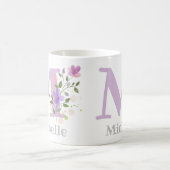 第1イニシャルプラス名(花あり) コーヒーマグカップ (中央)