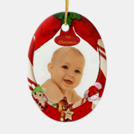 第1クリスマスの写真フレームの楕円形のオーナメント セラミックオーナメント