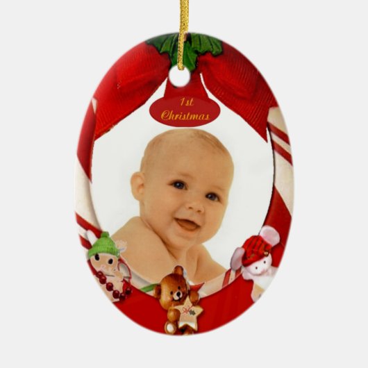 第1クリスマスの写真フレームの楕円形のオーナメント セラミックオーナメント (正面)