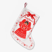 第1クリスマスの民族の天使の女の赤ちゃんの名前をカスタムする スモールクリスマスストッキング (正面 (吊り時))