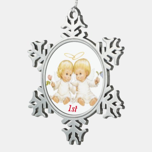 第1クリスマスの菓子の双生児 スノーフレークピューターオーナメント (右)