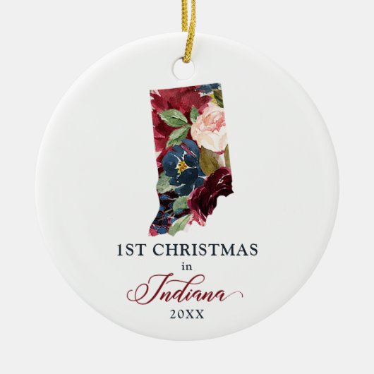 第1クリスマスインインディアナ州ホームパーソナライズされた セラミックオーナメント (正面)
