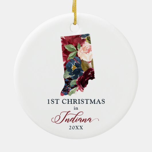 第1クリスマスインインディアナ州ホームパーソナライズされた セラミックオーナメント (裏面)