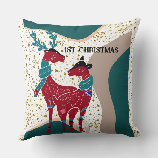 第1クリスマスディアカップル北欧の雪の雹ボー クッション (裏面)