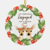 第1クリスマスホリ婚約したティパーソナライズされたディアー セラミックオーナメント (正面)