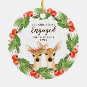 第1クリスマスホリ婚約したティパーソナライズされたディアー セラミックオーナメント (裏面)