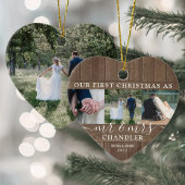 第1クリスマスミスター&ミセス4フォトウ素朴ィッドフェイクハート セラミックオーナメント