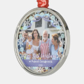 第1クリスマス新生児祖父母ソフトブルーパープル メタルオーナメント (左)