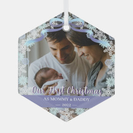 第1クリスマス生まれたばかりの親ソフトブルートーンカスタム ガラスオーナメント