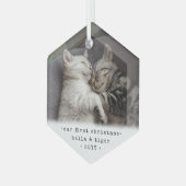 第1クリスマス2猫又はペット用シンプル写真六角形 ガラスオーナメント (正面左)