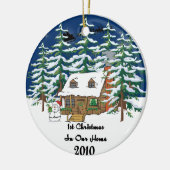 第1クリスマス2010の丸太小屋 セラミックオーナメント (左)