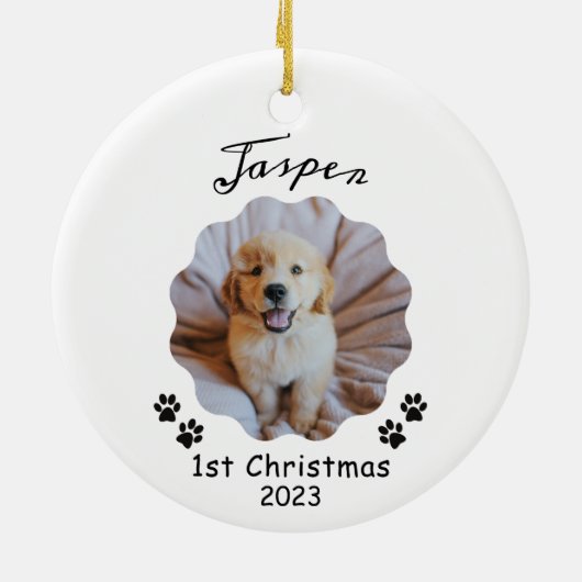 第1クリスマス、ペットパーソナライズされたクリスマスオーナメント セラミックオーナメント (裏面)