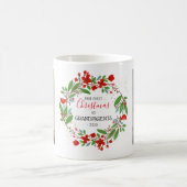 第1クリスマス |祖父母フローラリース2写真 コーヒーマグカップ (中央)