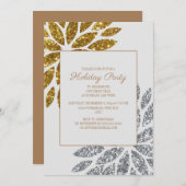 第1クリスマ結婚したスホリデーパーティー金ゴールドシルバー 招待状 (正面/裏面)