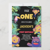 第1グリーンオレンジサファリ誕生日招待状 招待状 (正面)