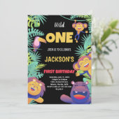 第1グリーンオレンジサファリ誕生日招待状 招待状 (スタンド正面)