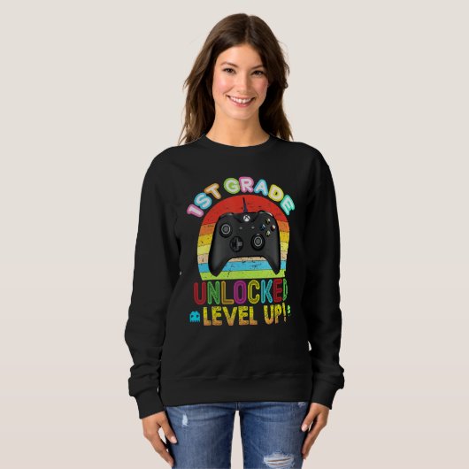 第1グレードのアンロックされたレベルアップビデオゲームコンソールBac スウェットシャツ (正面フル)