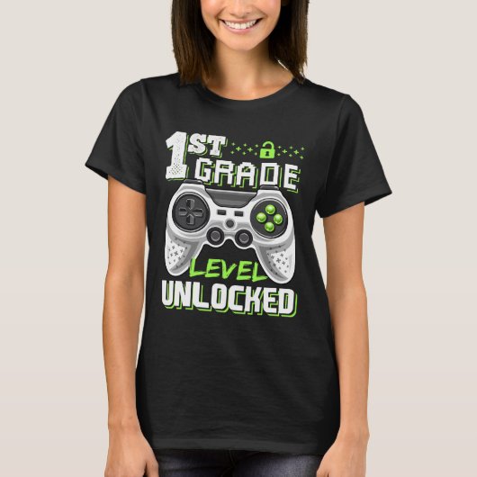 第1グレードのロック解除されたビデオゲーム新学期 Tシャツ (正面)