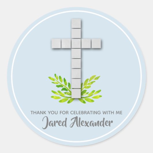 第1コミュニオンクロス淡い色のオン青 ラウンドシール (正面)