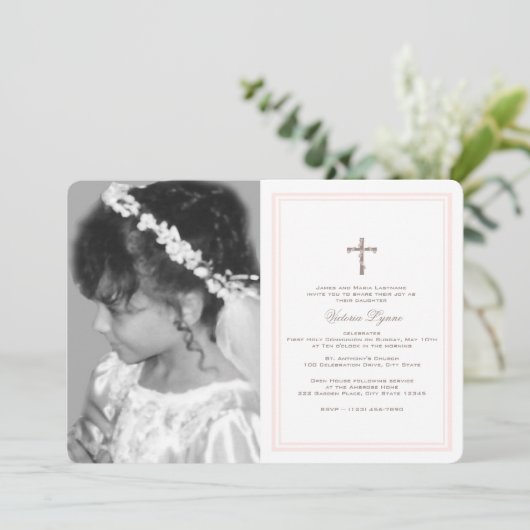 第1コミュニオンソフトピンクと写真 招待状 (スタンド正面)