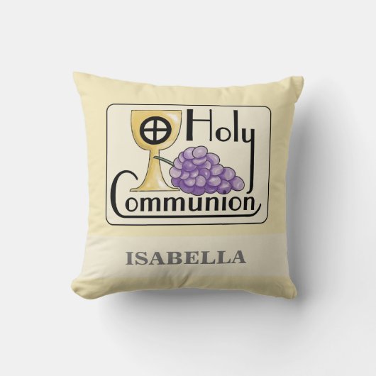 第1コミュニオンブドウとカップ、カスタマイズ クッション (正面)