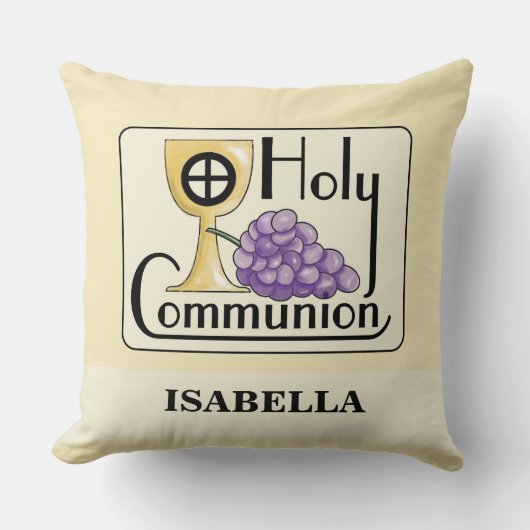 第1コミュニオンブドウとカップ、カスタマイズ クッション (正面)