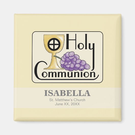 第1コミュニオンブドウとカップ、カスタマイズ マグネット (正面)